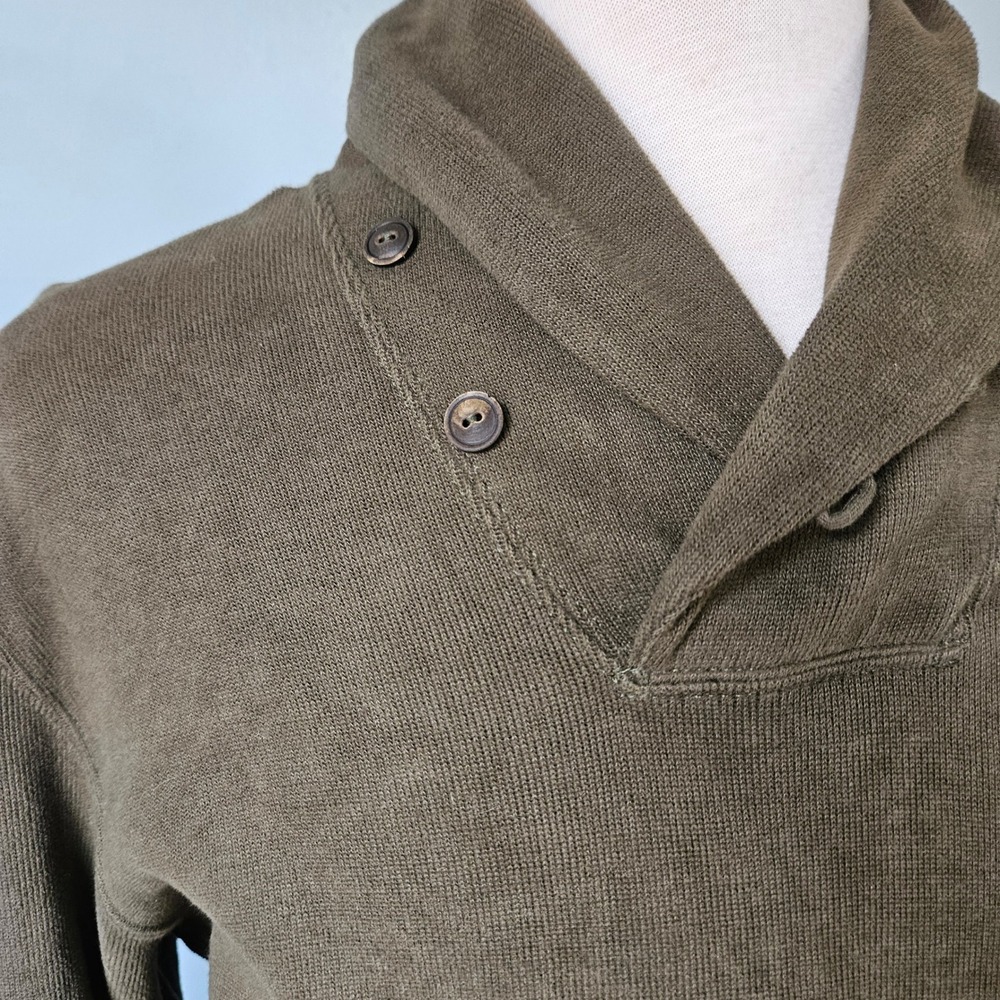 Vtg 90s Polo Ralph Lauren Olive Green Shawl Collar Cotton Pullover Sweater Large - Picture 4 of 6